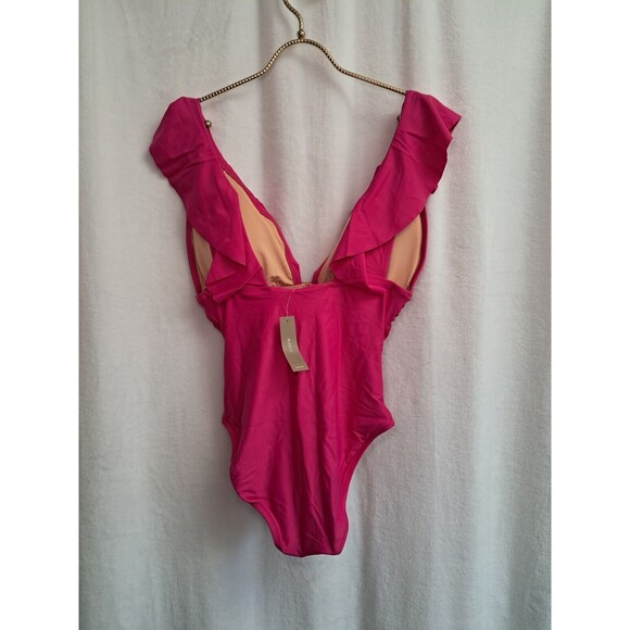 J.Crew Ruched Ruffle One Piece Swimsuit Fuchsia Pink Beach BP222 Size 10 NWT - Picture 4 of 9